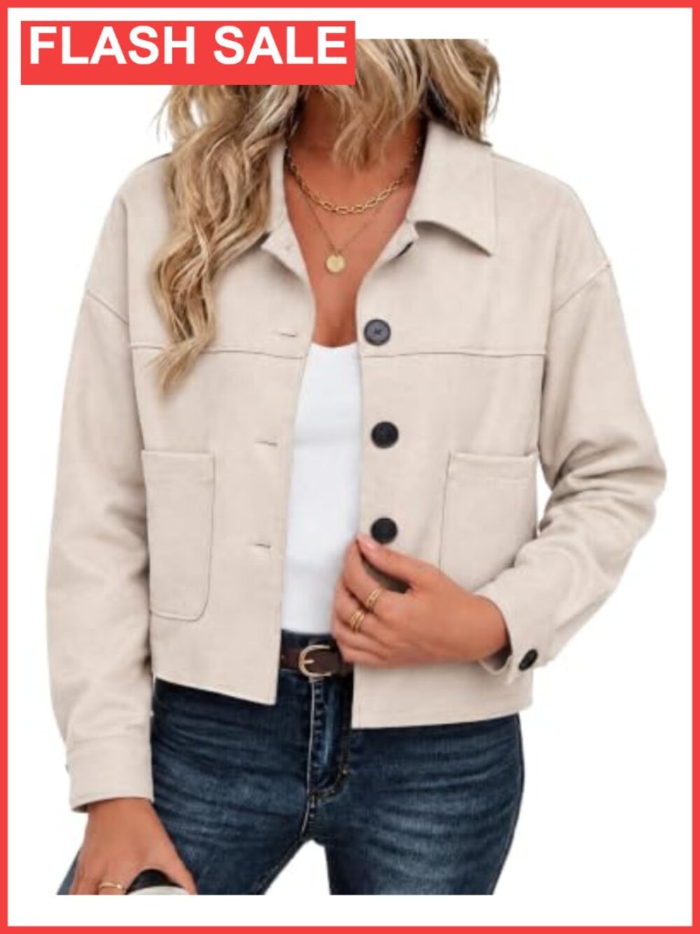 Faux Suede Cropped Jacket Button Down Collared Fall Shacket Relaxed Fit